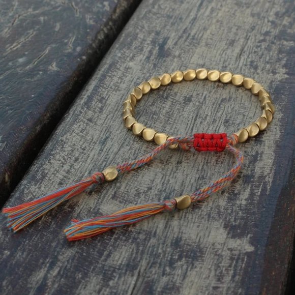 Handmade Tibetan Buddhist Woven Copper Beads Cotton String Unisex Bracelet Gifts - Picture 5 of 6
